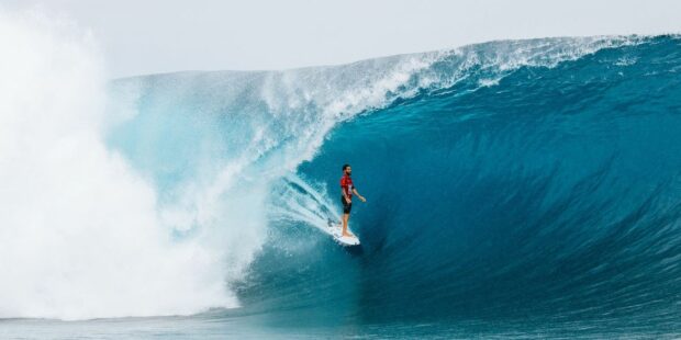 TEAHUPO'O, TAHITI, FRENCH POLYNESIA - AUGUST 18: WSL Champion Italo Ferreira of Brazil surfs in Heat 5 of the Elimination Round at the Outerknown Tahiti Pro on August 18, 2022 at Teahupo'o, Tahiti, French Polynesia. (Photo by Beatriz Ryder/World Surf League)