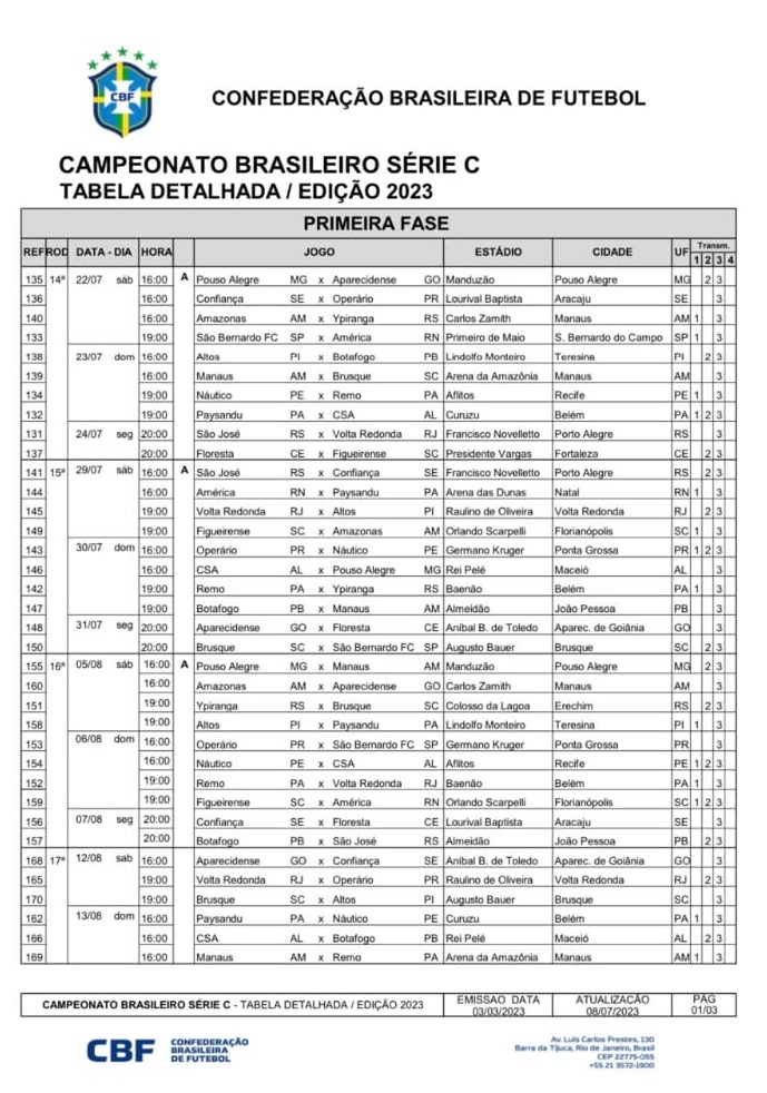 CBF divulga tabela detalhada da Série C de 2023; veja jogos do Altos,  brasileirão série c, jogos da série c 